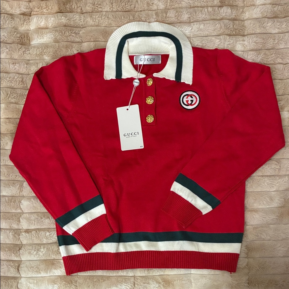 Red and Cream Women's Polo Blouse